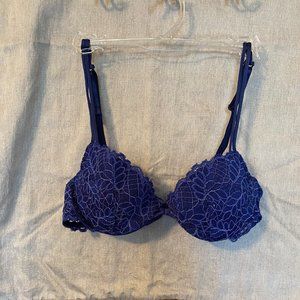 New Felina Blue Patterned Lace Lined Bra -Size 34B